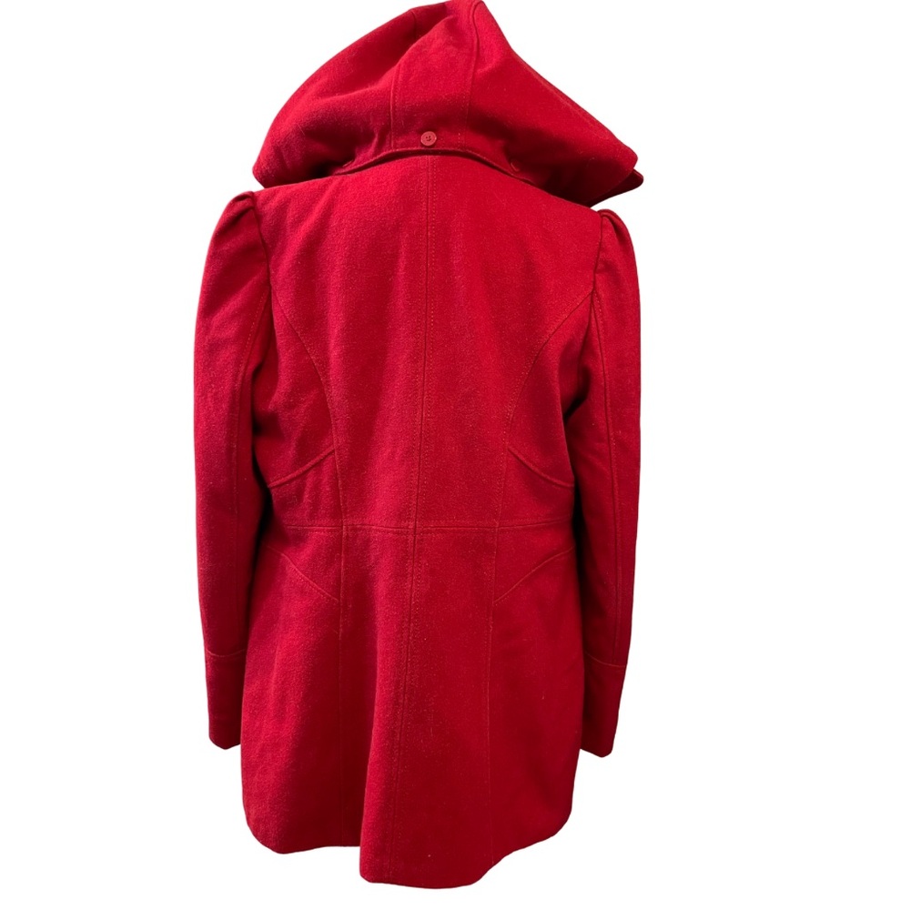 GUESS RED L Wool Blend Duffle Coat Detachable Hood Toggle Jacket Patton Loops - Picture 7 of 16